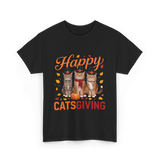 Happy Catsgiving Cats Thanksgiving T-Shirt - Black