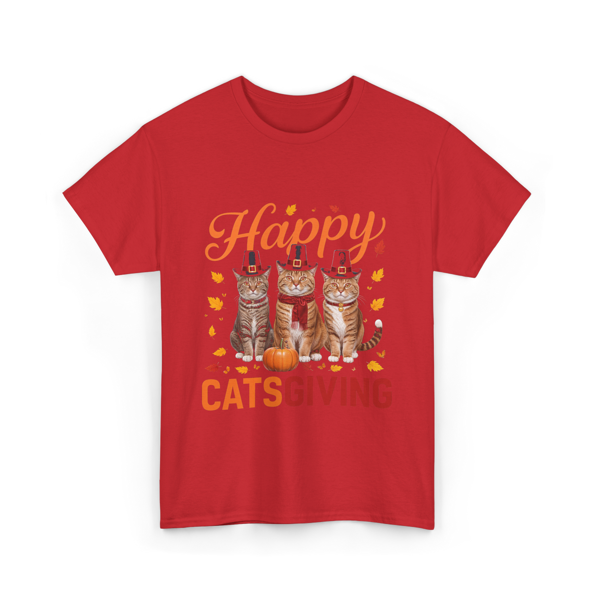 Happy Catsgiving Cats Thanksgiving T-Shirt - Red