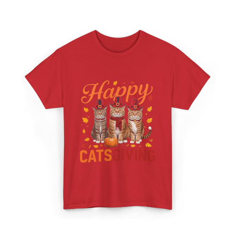 Happy Catsgiving Cats Thanksgiving T-Shirt - Red