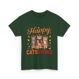 Happy Catsgiving Cats Thanksgiving T-Shirt - Forest Green