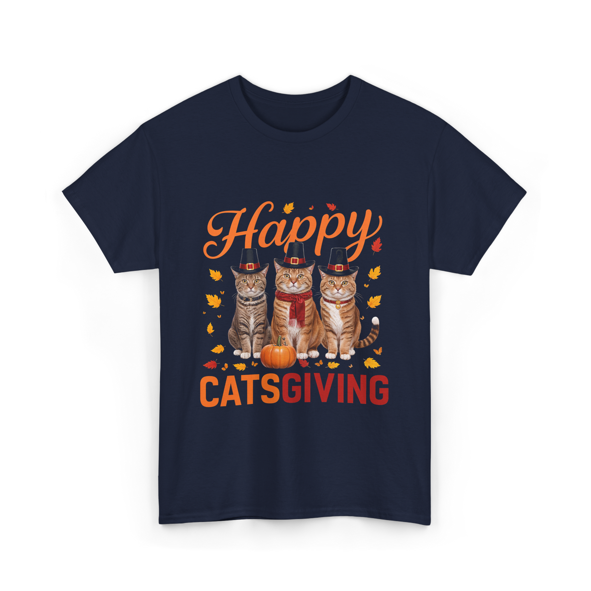 Happy Catsgiving Cats Thanksgiving T-Shirt - Navy