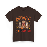 Happy Catsgiving Cats Thanksgiving T-Shirt - Dark Chocolate