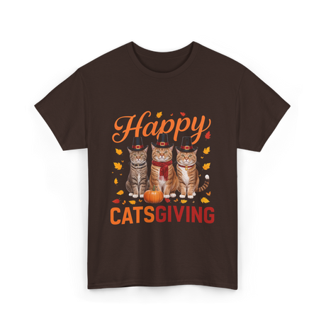 Happy Catsgiving Cats Thanksgiving T-Shirt - Dark Chocolate