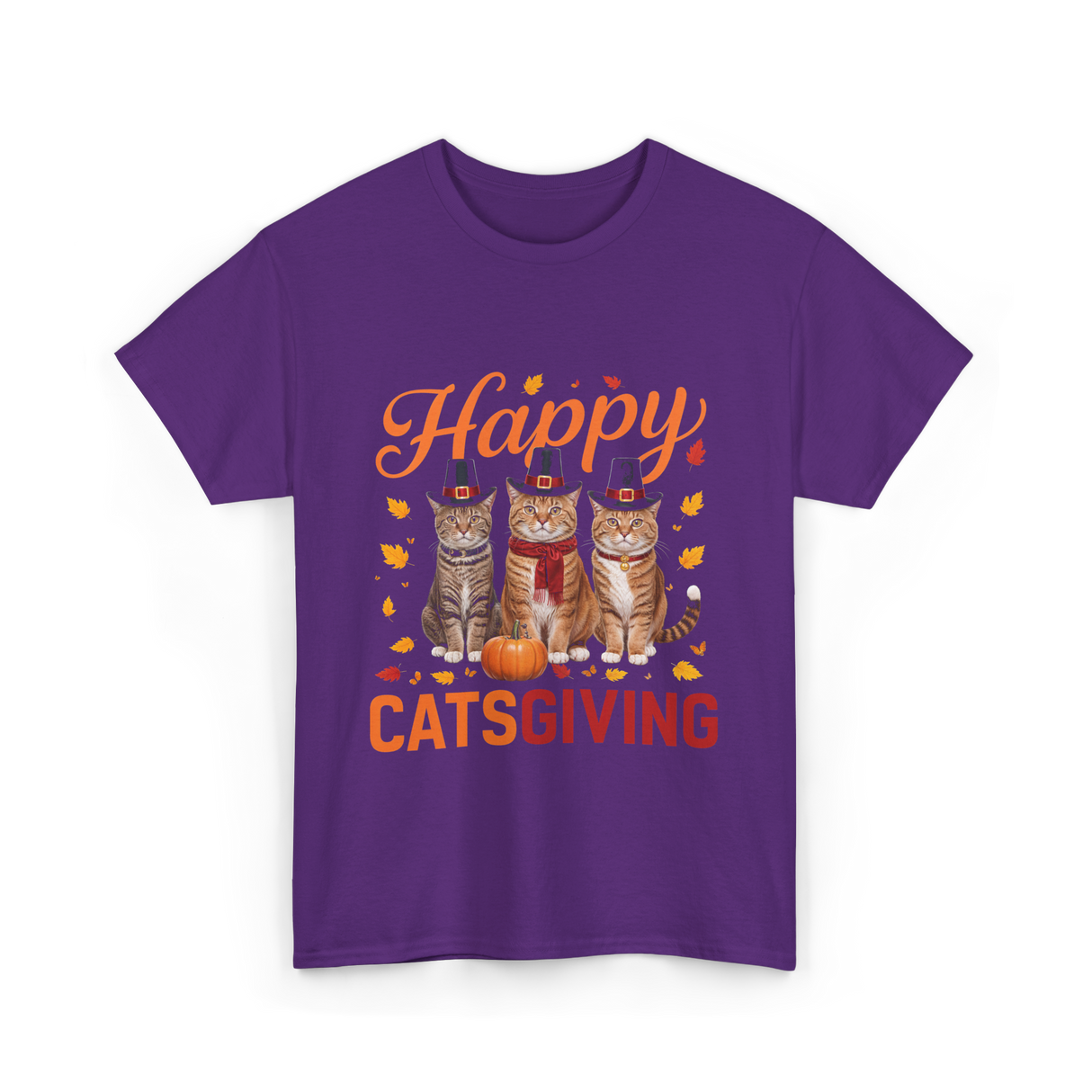 Happy Catsgiving Cats Thanksgiving T-Shirt - Purple