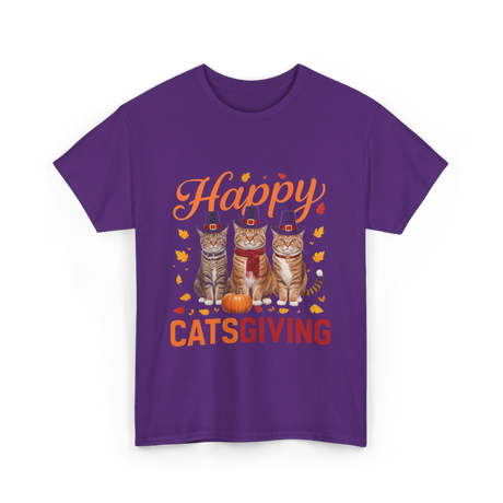 Happy Catsgiving Cats Thanksgiving T-Shirt - Purple