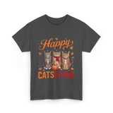 Happy Catsgiving Thanksgiving Cats T-Shirt - Dark Heather