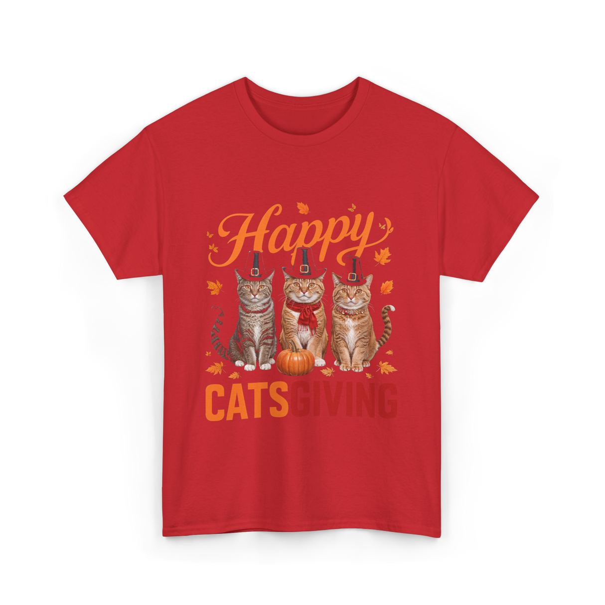 Happy Catsgiving Thanksgiving Cats T-Shirt - Red