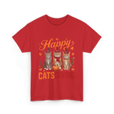 Happy Catsgiving Thanksgiving Cats T-Shirt - Red