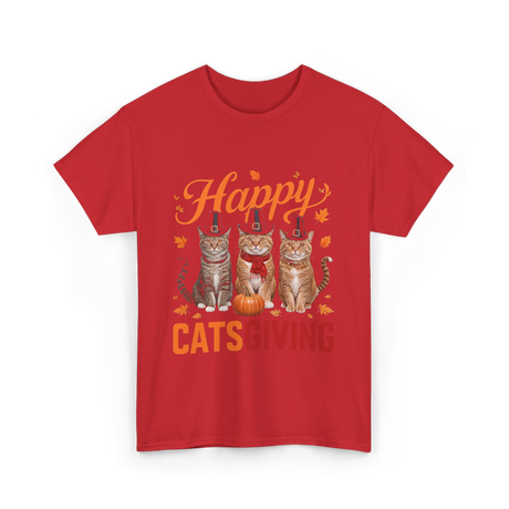 Happy Catsgiving Thanksgiving Cats T-Shirt - Red