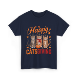 Happy Catsgiving Thanksgiving Cats T-Shirt - Navy