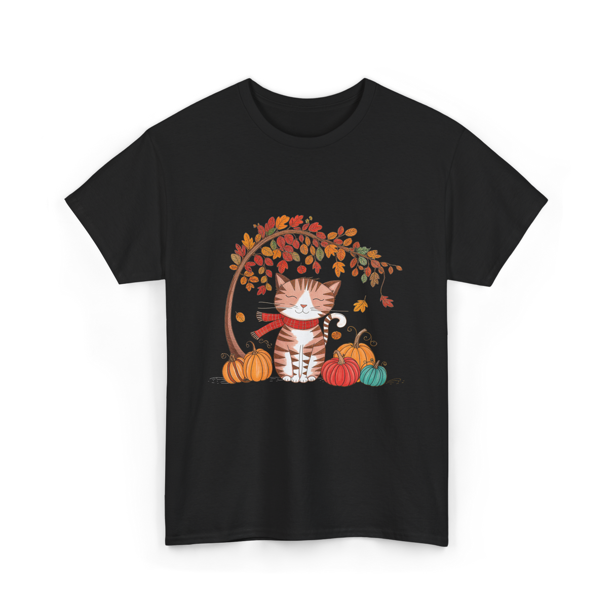 Happy Fall Cat Autumn T-Shirt - Black