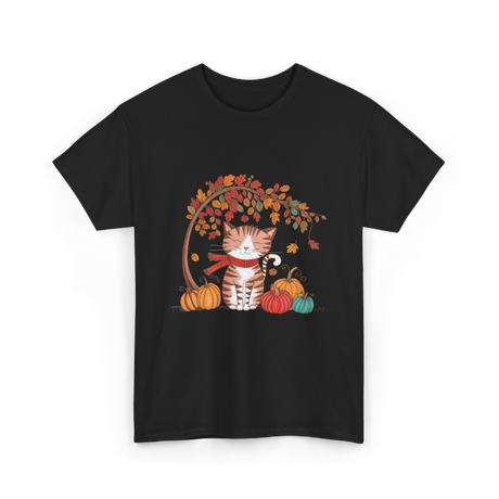 Happy Fall Cat Autumn T-Shirt - Black