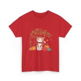 Happy Fall Cat Autumn T-Shirt - Red