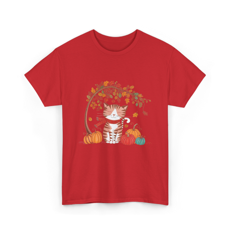 Happy Fall Cat Autumn T-Shirt - Red