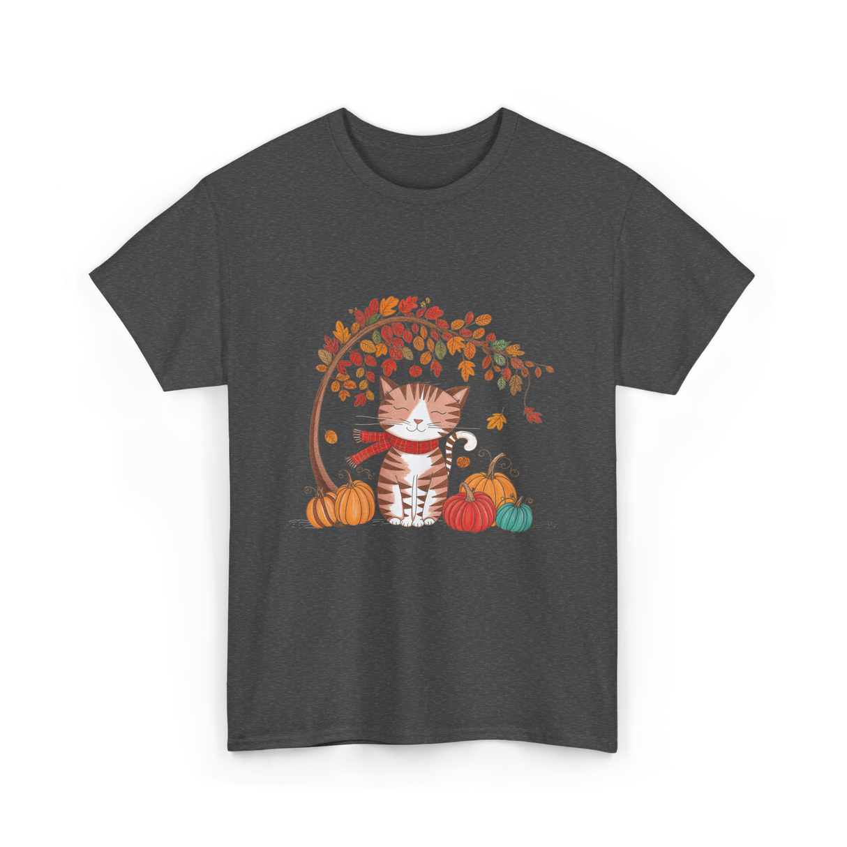 Happy Fall Cat Autumn T-Shirt - Dark Heather