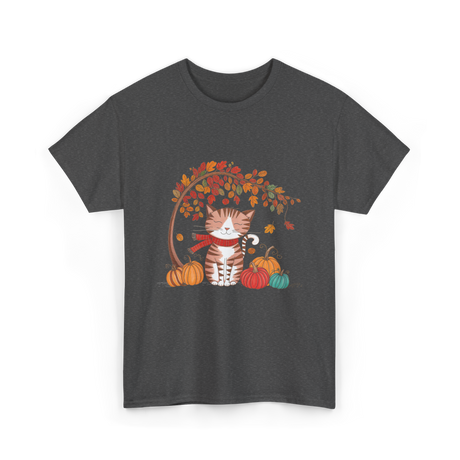 Happy Fall Cat Autumn T-Shirt - Dark Heather