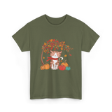 Happy Fall Cat Autumn T-Shirt - Military Green