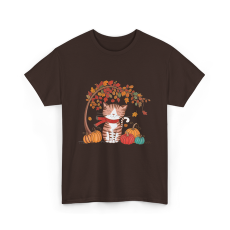 Happy Fall Cat Autumn T-Shirt - Dark Chocolate