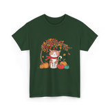 Happy Fall Cat Autumn T-Shirt - Forest Green