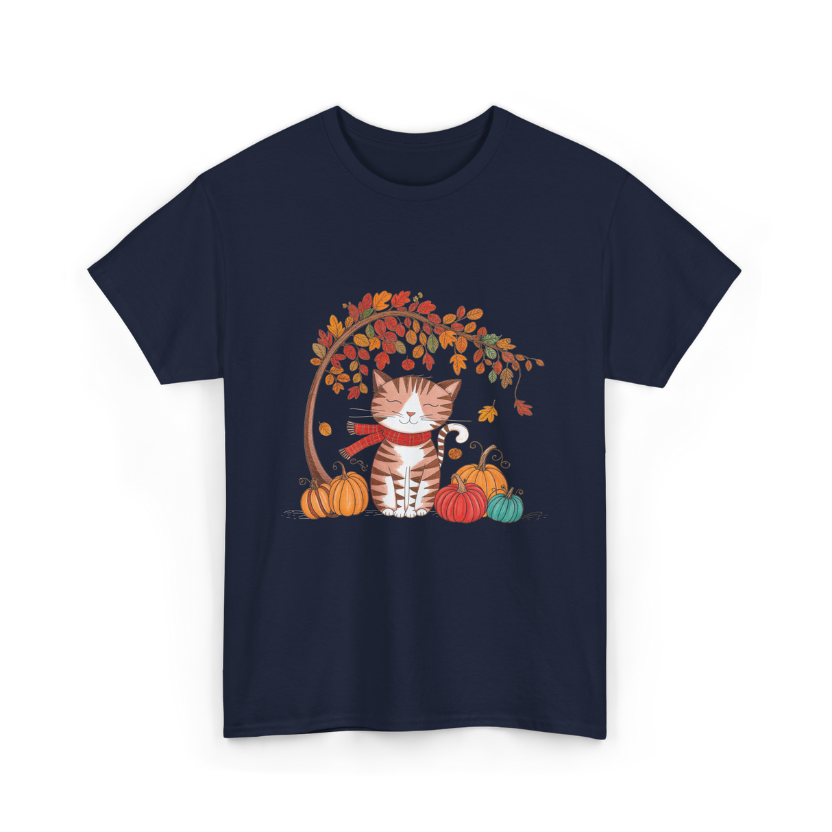 Happy Fall Cat Autumn T-Shirt - Navy