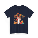 Happy Fall Cat Autumn T-Shirt - Navy