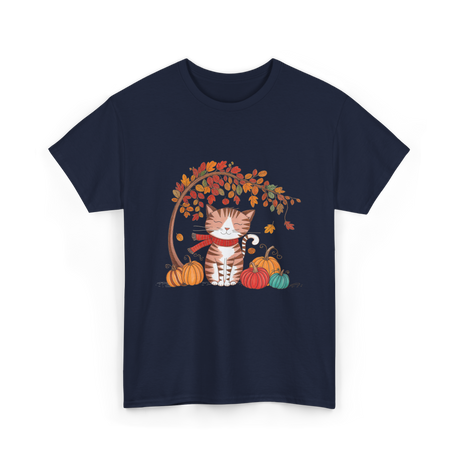 Happy Fall Cat Autumn T-Shirt - Navy