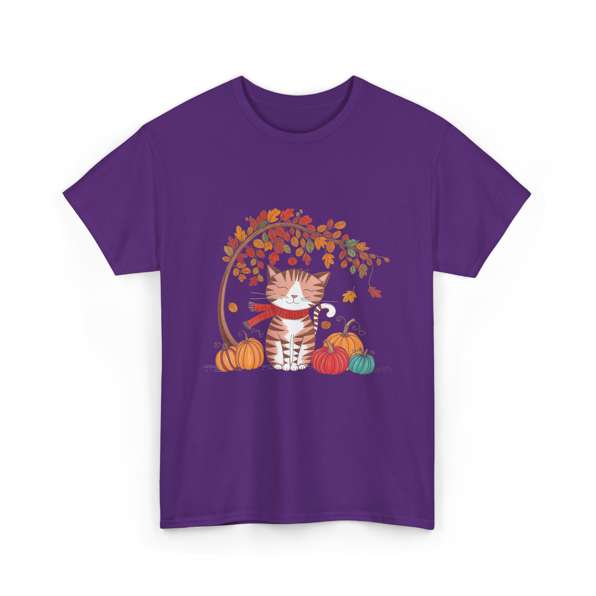 Happy Fall Cat Autumn T-Shirt - Purple