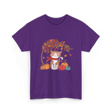 Happy Fall Cat Autumn T-Shirt - Purple