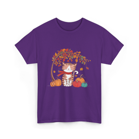 Happy Fall Cat Autumn T-Shirt - Purple