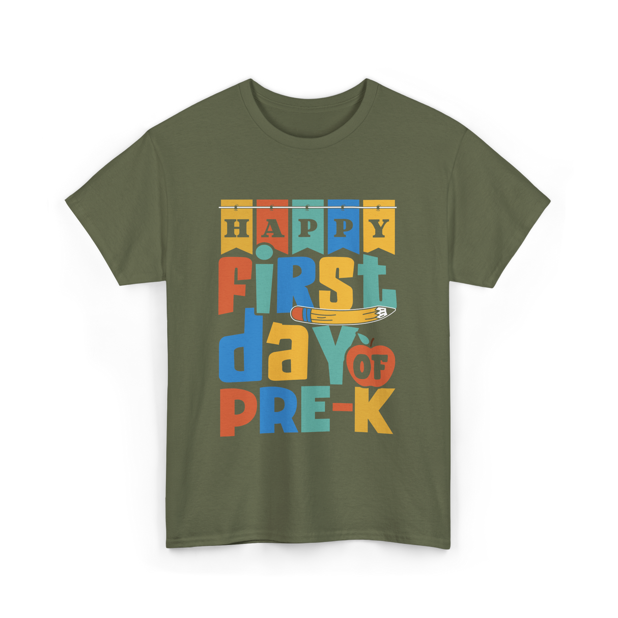 Happy First Day Pre-K Kids T-Shirt - Military Green