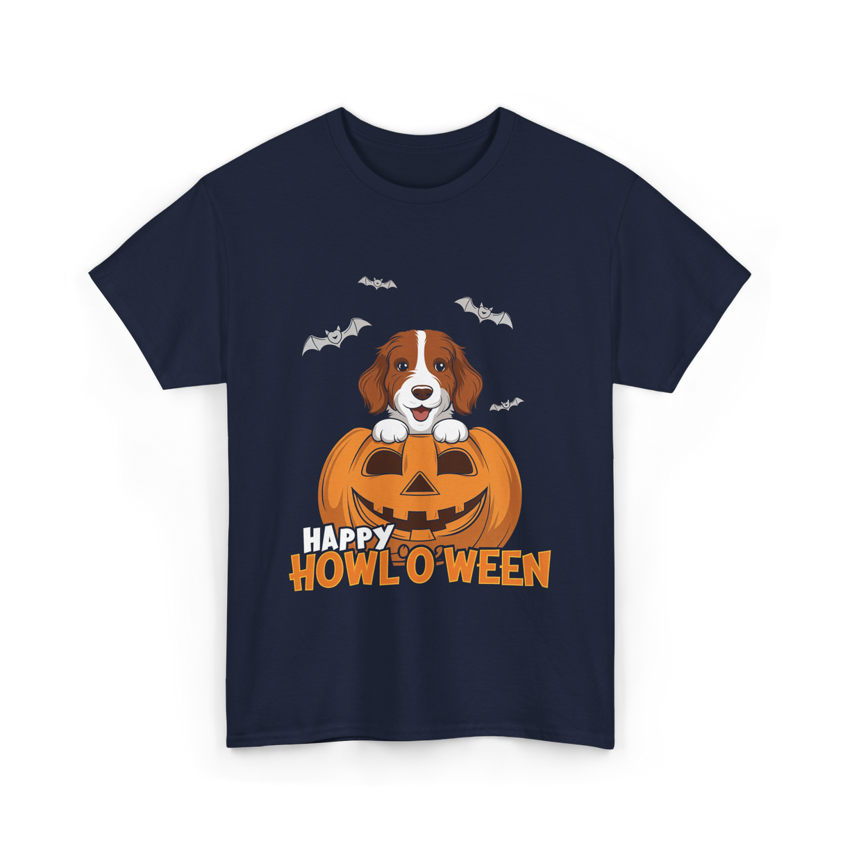 Happy Howl'O'ween Dog Pumpkin T-Shirt - Navy