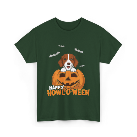 Happy Howl'O'ween Dog Pumpkin T-Shirt - Forest Green