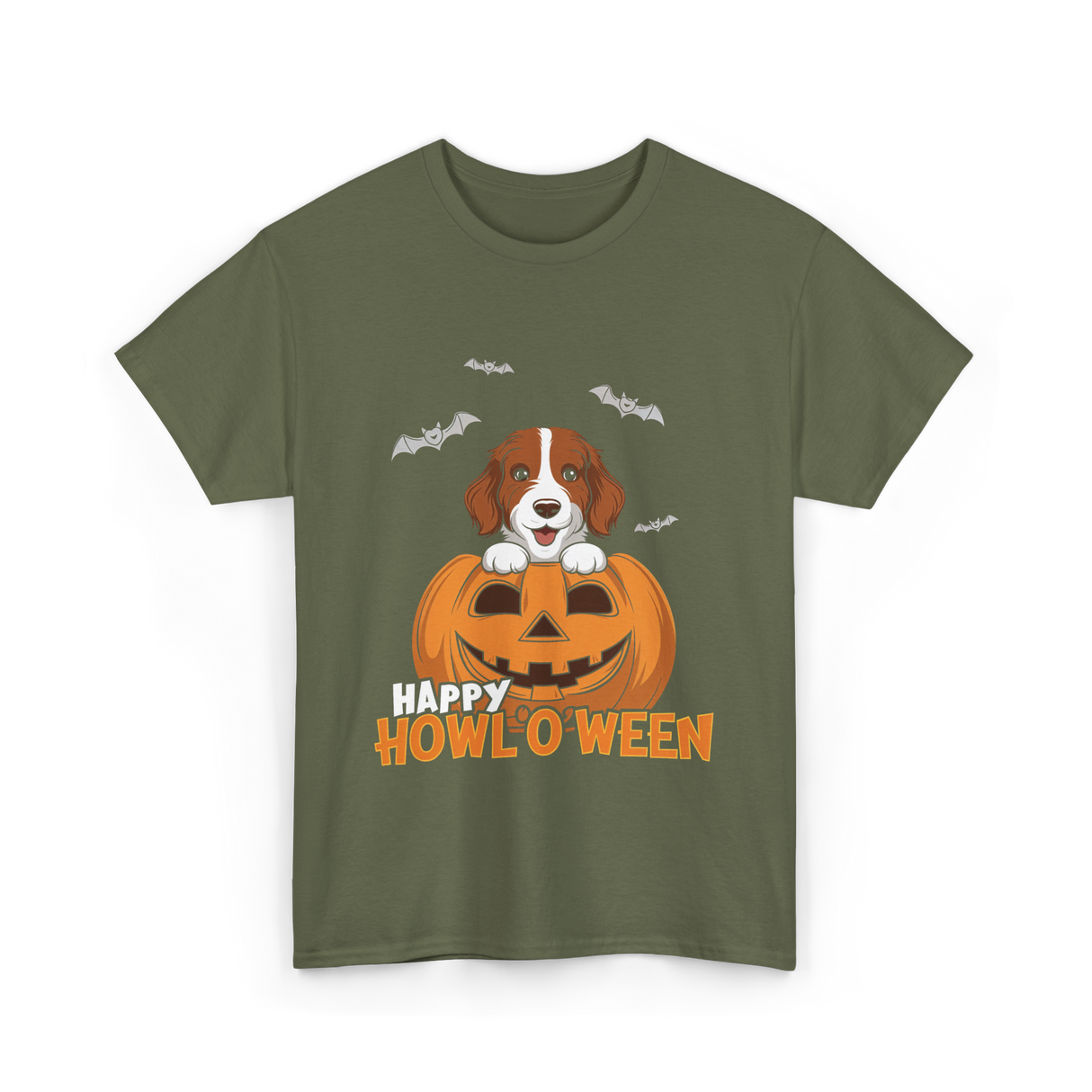 Happy Howl'O'ween Dog Pumpkin T-Shirt - Military Green