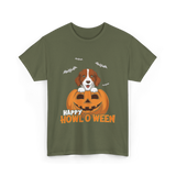 Happy Howl'O'ween Dog Pumpkin T-Shirt - Military Green