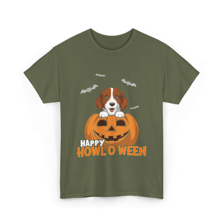 Happy Howl'O'ween Dog Pumpkin T-Shirt - Military Green