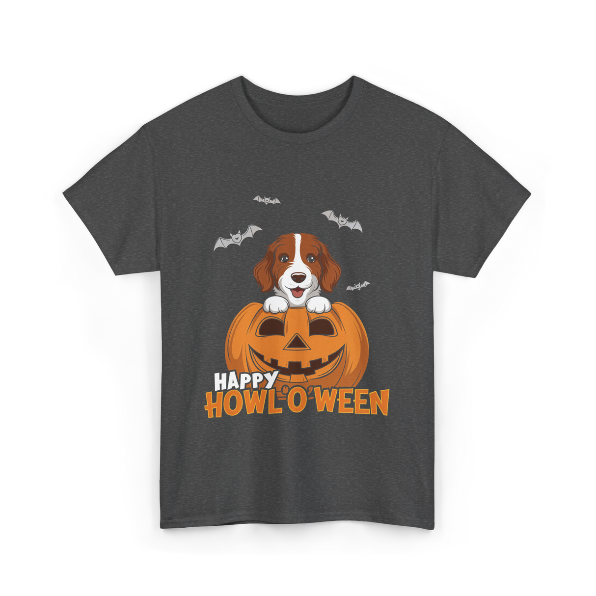 Happy Howl'O'ween Dog Pumpkin T-Shirt - Dark Heather