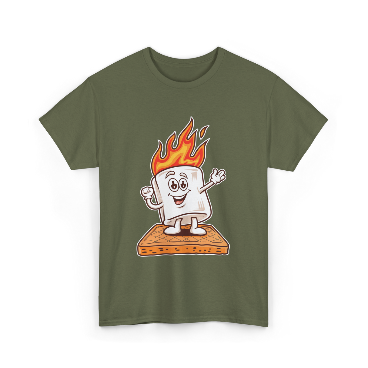 Happy Marshmallow Camping T-Shirt - Military Green