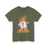 Happy Marshmallow Camping T-Shirt - Military Green