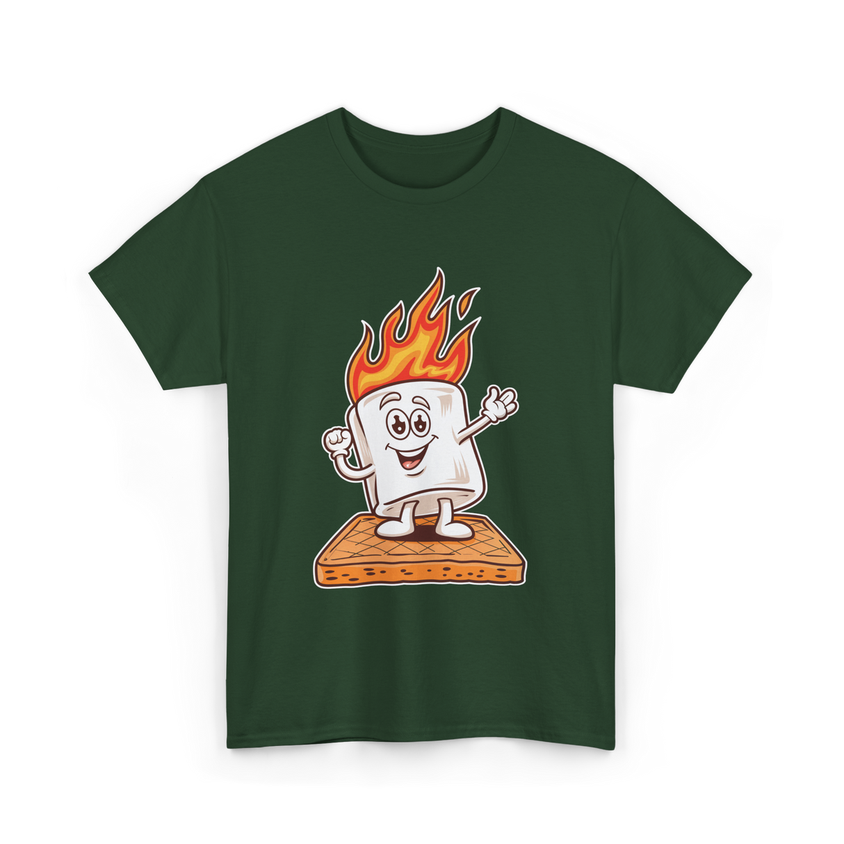 Happy Marshmallow Camping T-Shirt - Forest Green