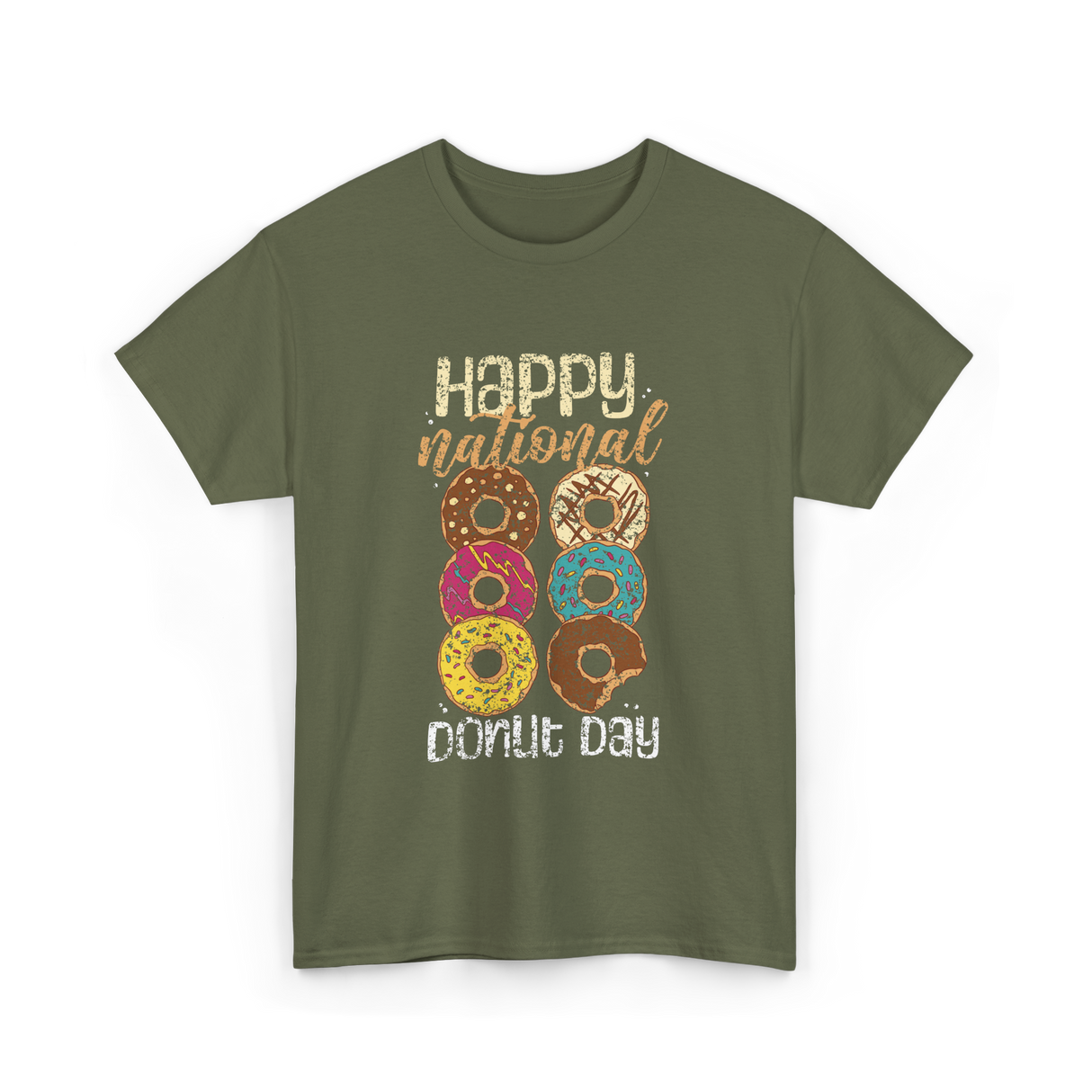 Happy National Donut Day Donuts T-Shirt - Military Green