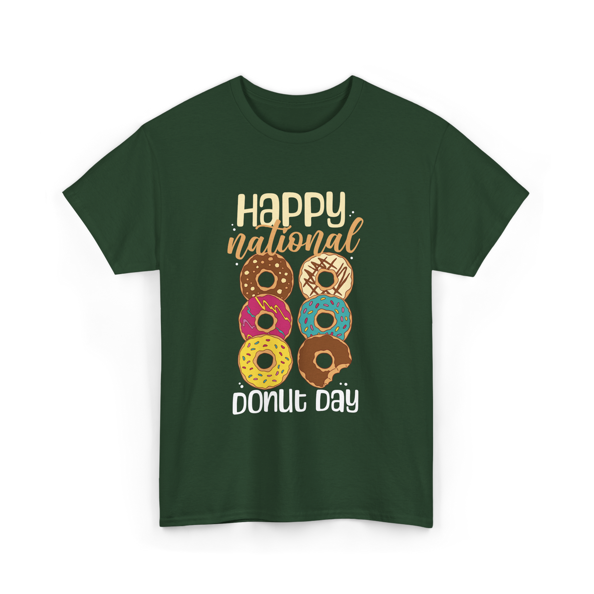 Happy National Donut Day Donuts T-Shirt - Forest Green