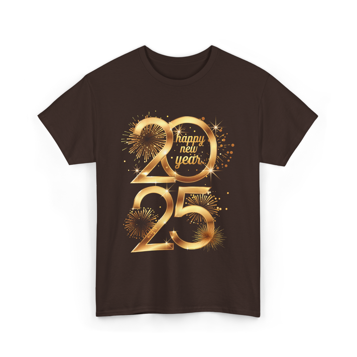 Happy New Year 2025 Celebration T-Shirt - Dark Chocolate