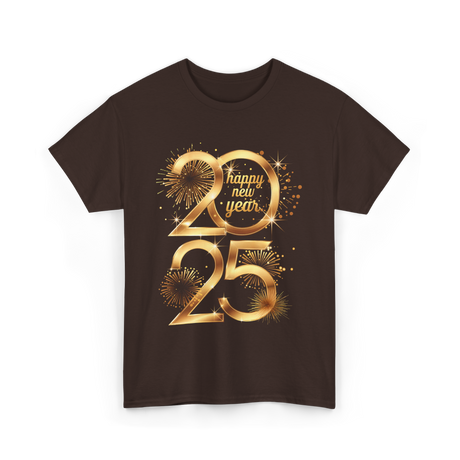 Happy New Year 2025 Celebration T-Shirt - Dark Chocolate