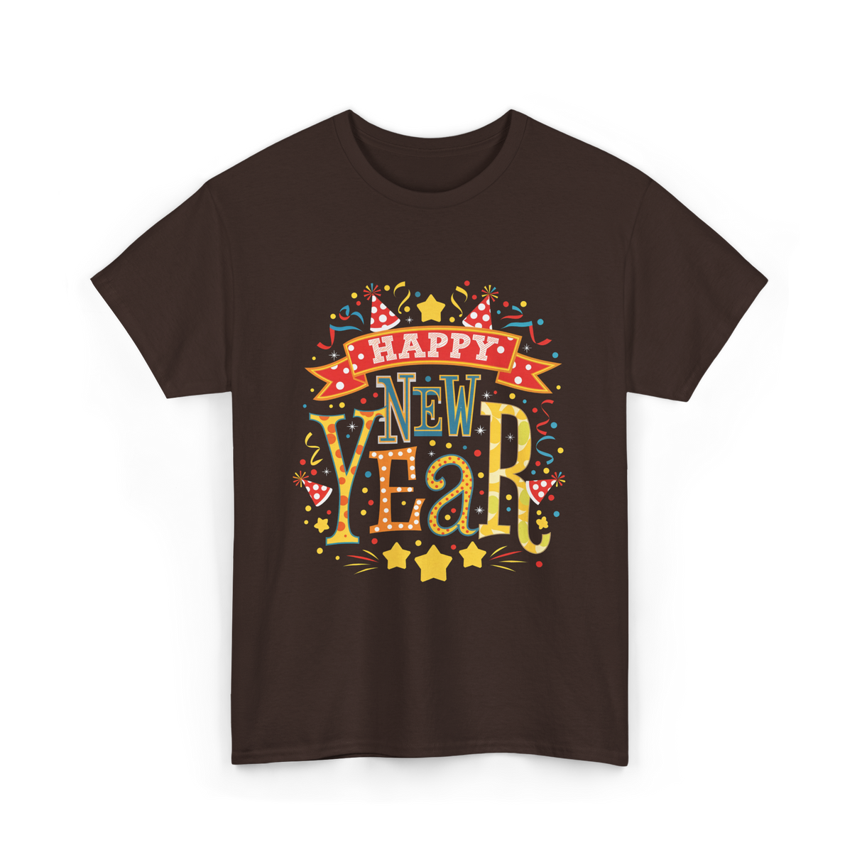 Happy New Year Celebration T-Shirt - Dark Chocolate