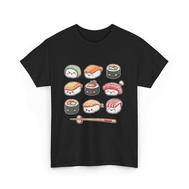 Happy Sushi Kawaii Anime Food T-Shirt - Black