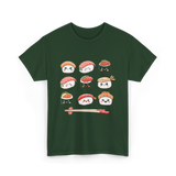 Happy Sushi Kawaii Anime Food T-Shirt - Forest Green