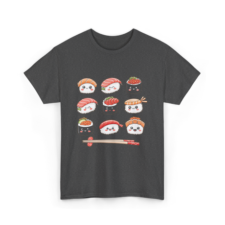 Happy Sushi Kawaii Anime Food T-Shirt - Dark Heather