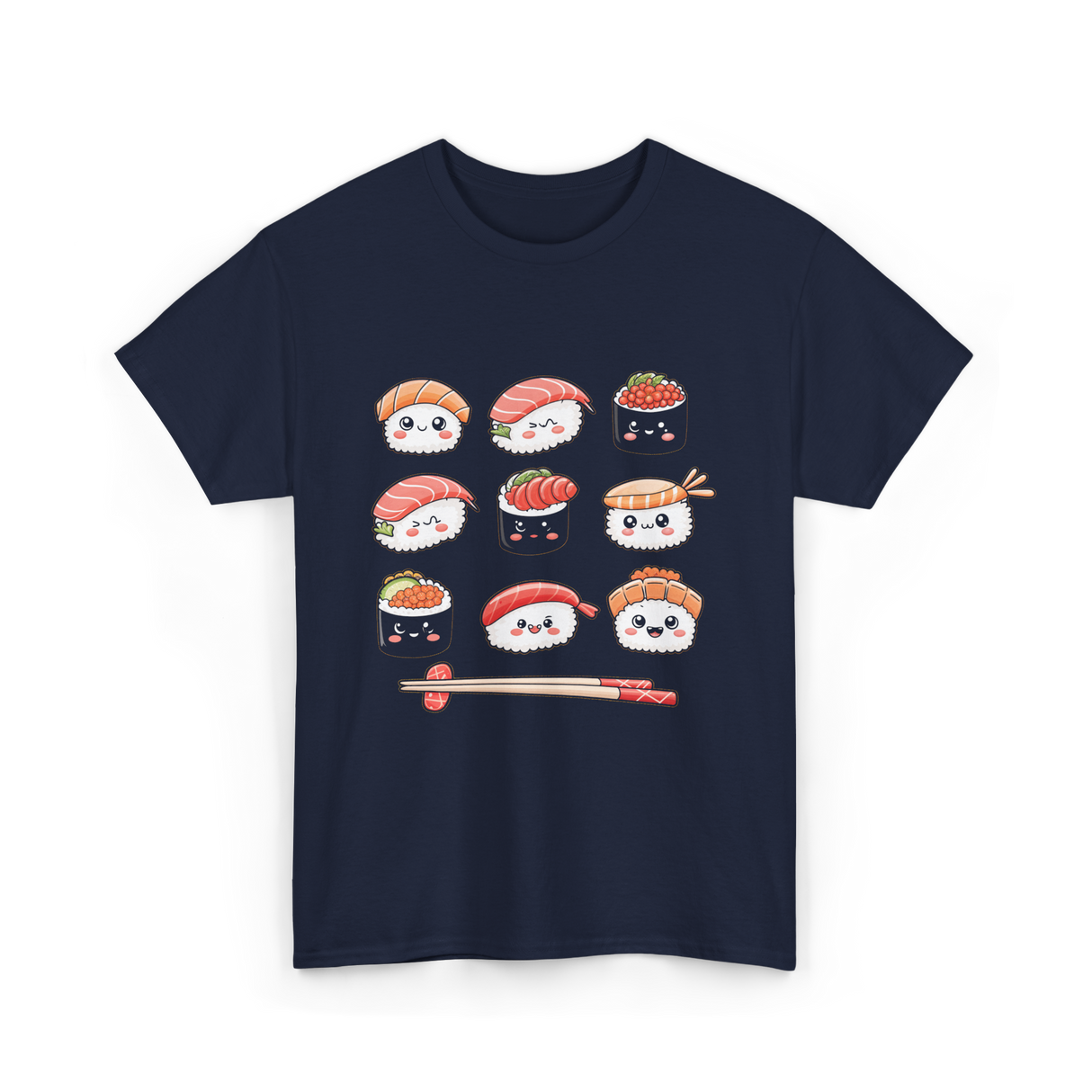 Happy Sushi Kawaii Anime Food T-Shirt - Navy