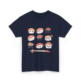 Happy Sushi Kawaii Anime Food T-Shirt - Navy