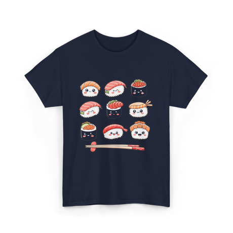 Happy Sushi Kawaii Anime Food T-Shirt - Navy